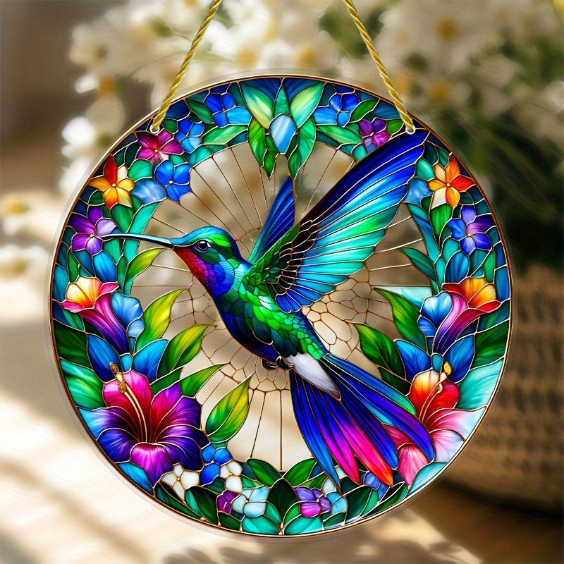 Colibrí de Vitral - Adorno Colgante de 8'' para Ventanas y Jardines