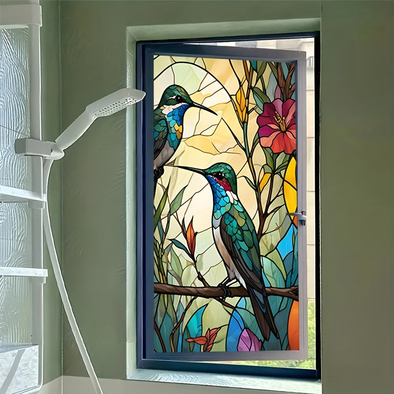 Vitral Colorido con Pájaros y Flores - Estilo Contemporáneo para el Hogar