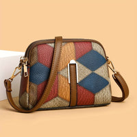 Mini Bolso Bandolera Colorblock, Bolso Retro Con Patrón De Rombos, Bolso De Hombro De Moda Para Mujer