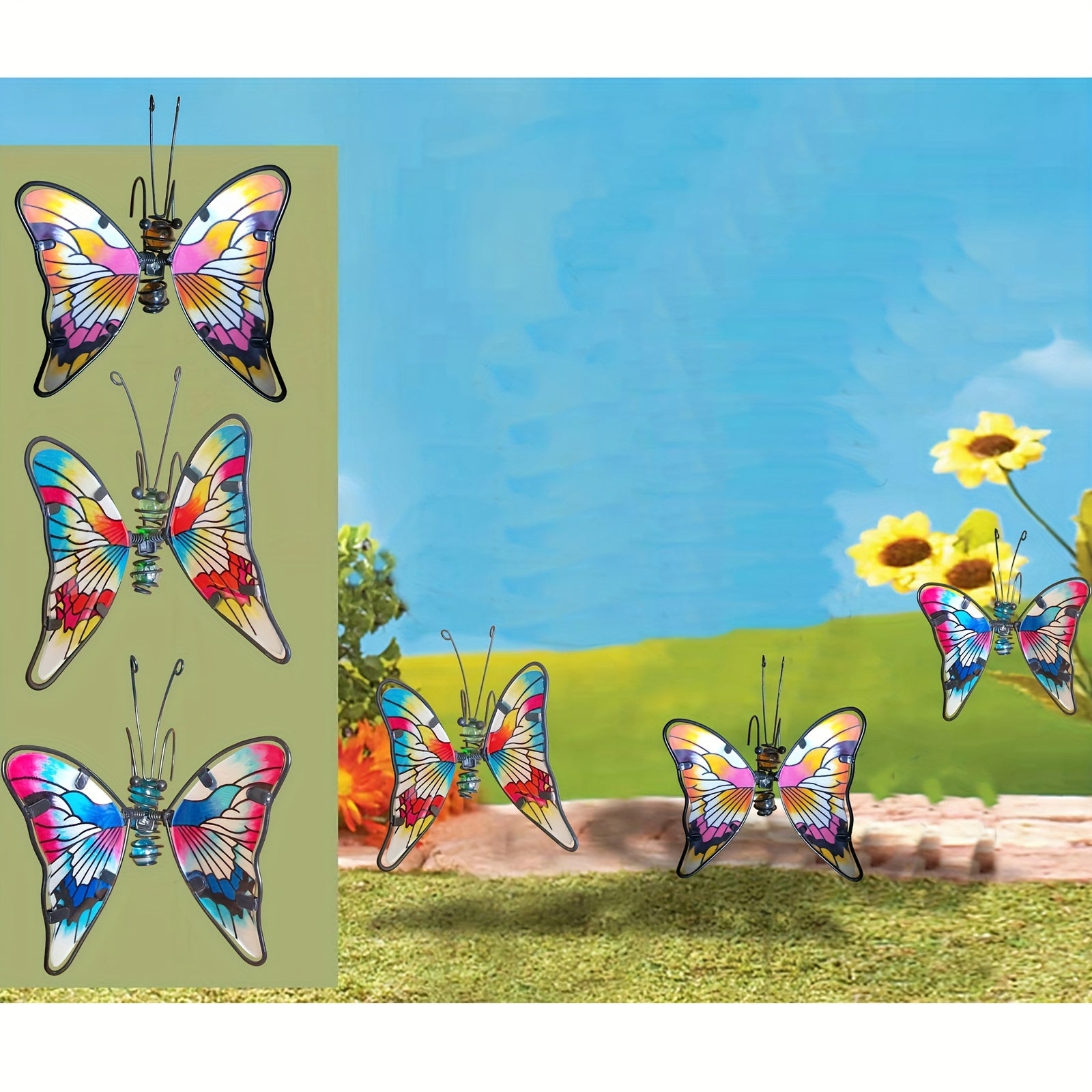 Set de 3 Mariposas Colgantes - Decoración Exterior de Metal y Vidrio