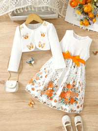 Conjunto de Vestido y Cárdigan de Mariposas para Niña - Versátil y Elegante