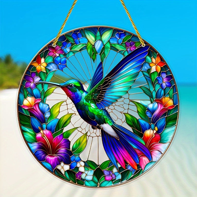 Colibrí de Vitral - Adorno Colgante de 8'' para Ventanas y Jardines