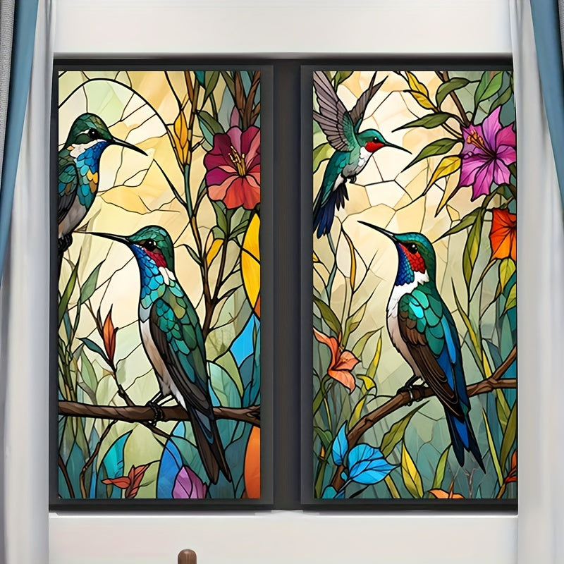 Vitral Colorido con Pájaros y Flores - Estilo Contemporáneo para el Hogar