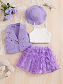 Conjunto de 4 piezas para niña: chaleco, camisola, sombrero y falda