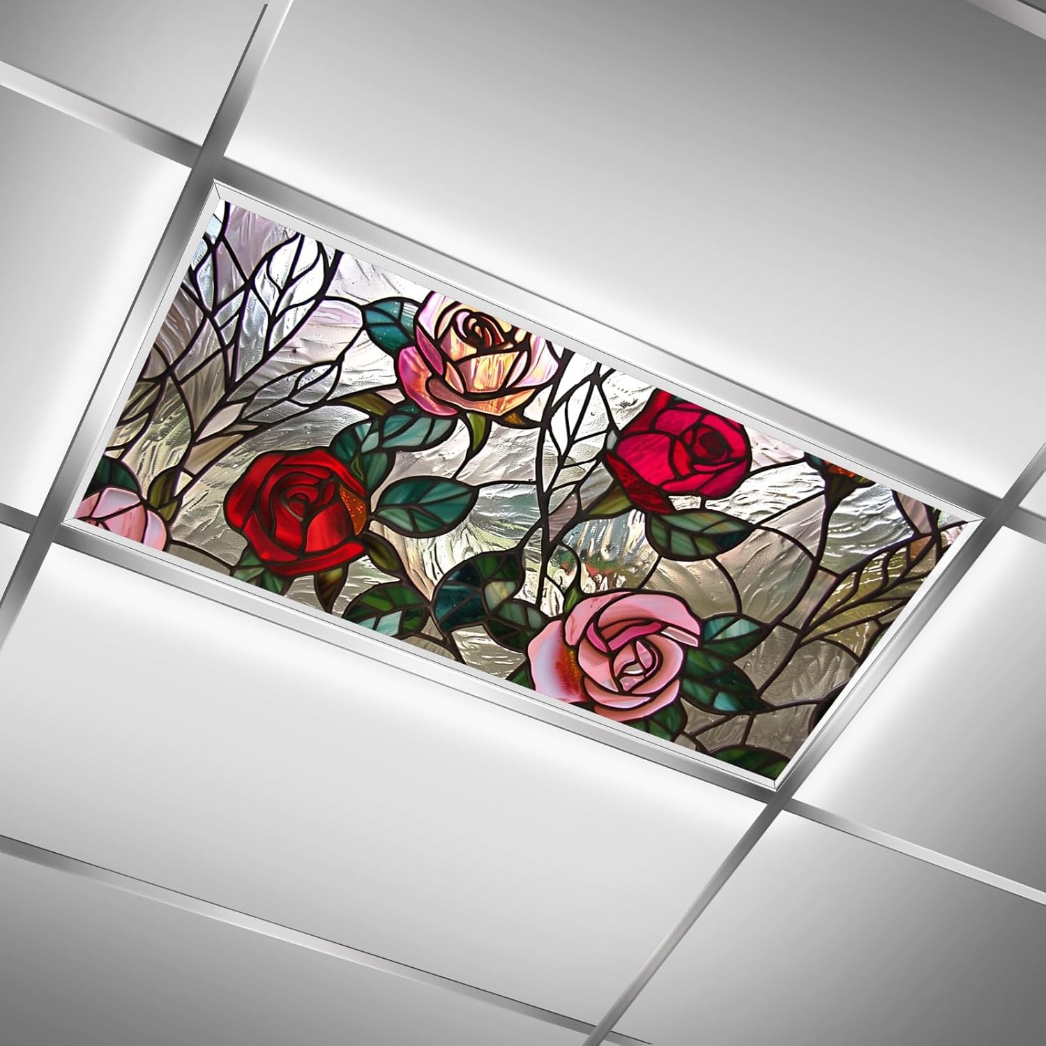 Tragaluz de Vitral con Rosas - Elegancia para Techos y Espacios Luminosos