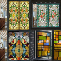 European Style Retro Glass Sticker Frosted Window Paper Window Tiffan Painted Film Retro Church Stained Glass  Window Film