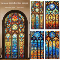 European Retro Colored Window Glass Film, Anti Peeping and Shading Window Sticker  Stained Glass  Static Cling Frosted / Etched