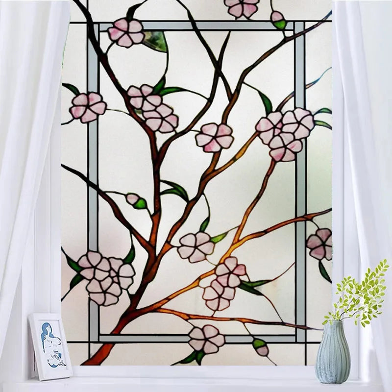 Frosted Stained Glass Window Film, Customized Art Design, Flower Rose, Static Cling Sticker,Home Decor Foil, Treatment