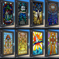 Window Film Stained Glass Stickers,Custom size Static Cling Church Style Privacy Films Door Sticker Kitchen Office Home Decor