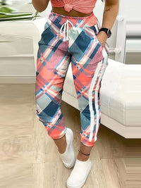 Pantalones Jogger Ajustados Con Estampado De Cuadros, Pantalones Casuales Con Cordón Y Bolsillo Inclinado, Ropa De Mujer