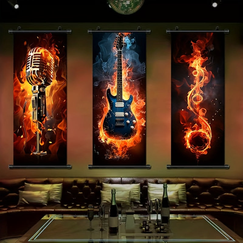 Arte de Pared Guitarra en Llamas, Decoración Estética 16x39 in