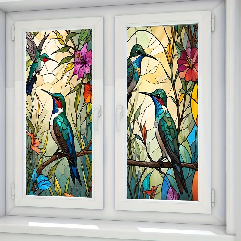 Vitral Colorido con Pájaros y Flores - Estilo Contemporáneo para el Hogar