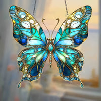 Mariposa de Vitral Hecha a Mano - Adorno Colgante Decorativo de 8