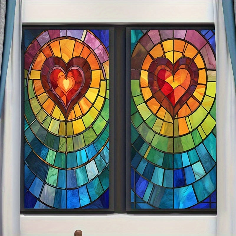 Vitral Colorido con Patrón de Corazón - Decoración para Hogar y Ventanas