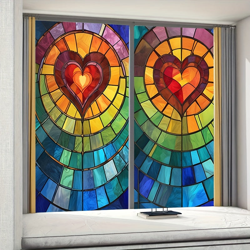 Vitral Colorido con Patrón de Corazón - Decoración para Hogar y Ventanas