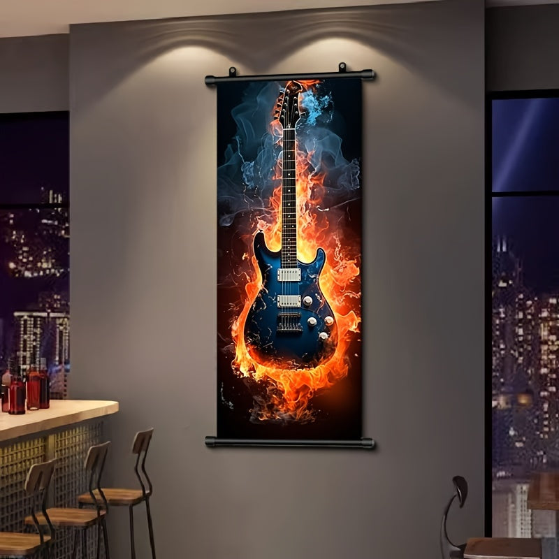 Arte de Pared Guitarra en Llamas, Decoración Estética 16x39 in