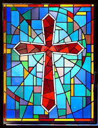 Vitral Religioso - Diseño de Cruz Roja en Fondo Abstracto